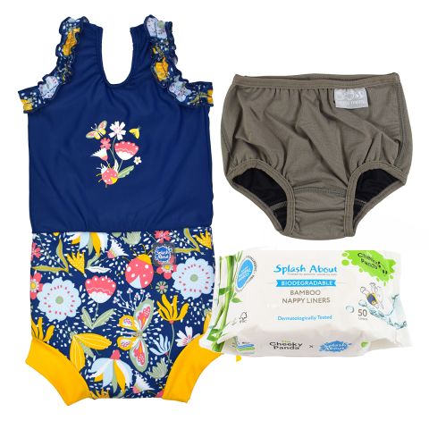 Garden Delight Happy Nappy Costume, Silver Lining Nappy Wrap and Liners Bundle