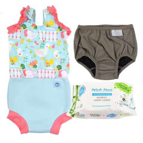 Little Ducks Happy Nappy Costume, Silver Lining Nappy Wrap and Liners Bundle