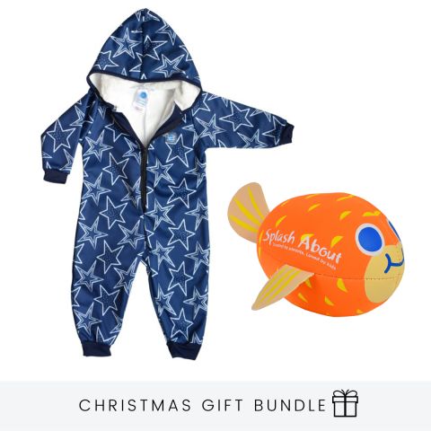Stars After Swim Waterproof Onesie and Neoprene Puffer Fish Toy Gift Bundle