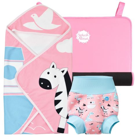 Nina's Ark Happy Nappy, Hooded Towel and Pink Changing Mat 