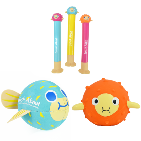 Pufferfish Dive Sticks, Neoprene Splash Ball & Pool Toy Bundle