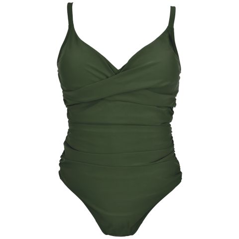 Ladies Swimming Costume Tummy Control Forest Green