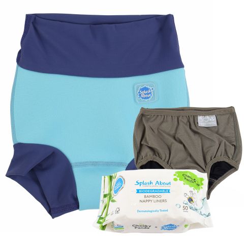 Starlight Blue Happy Nappy, Silver Lining Nappy Wrap and Liners Bundle