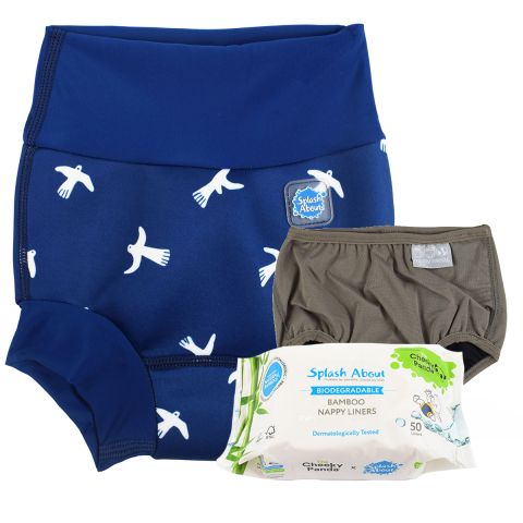 White Birds Happy Nappy, Silver Lining Nappy Wrap and Liners Bundle