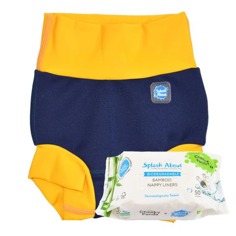 Navy/Yellow Happy Nappy Duo and Liners Bundle