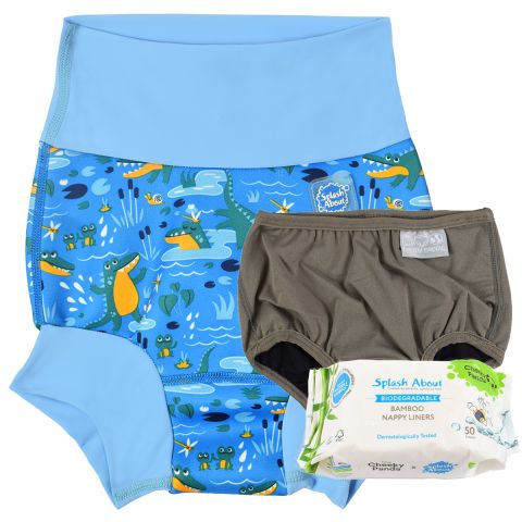 Crocodile Swamp Happy nappy, Silver Lining Nappy Wrap and Liners Bundle