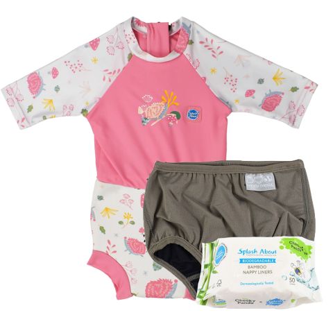 Forest Walk Happy Nappy Sunsuit, Silver Lining Nappy Wrap and Nappy Liners Bundle