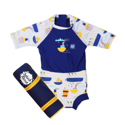 Tug Boats Happy Nappy Sunsuit and Navy & Yellow Changing Mat