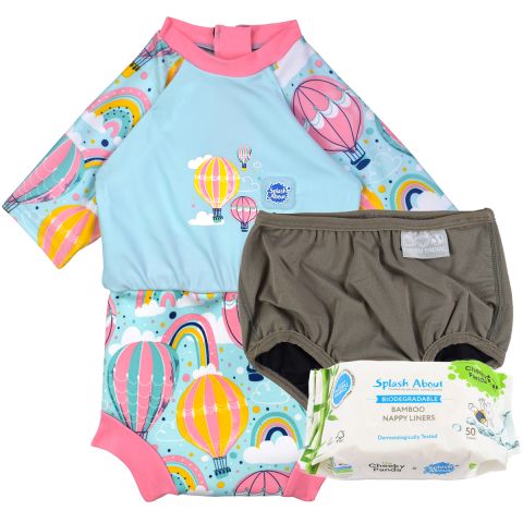 Happy Nappy Sunsuit Up and Away, Silver Lining Nappy Wrap and Nappy Liners Bundle