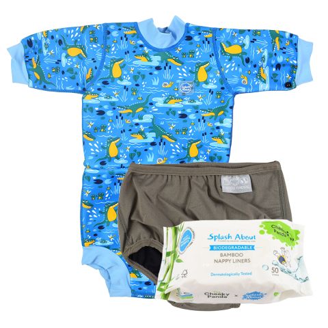 Happy Nappy Wetsuit Crocodile Swamp, Silver Lining Nappy & Nappy Liners 