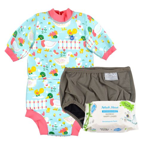Happy Nappy Wetsuit Little Ducks, Silver Lining Nappy & Nappy Liners