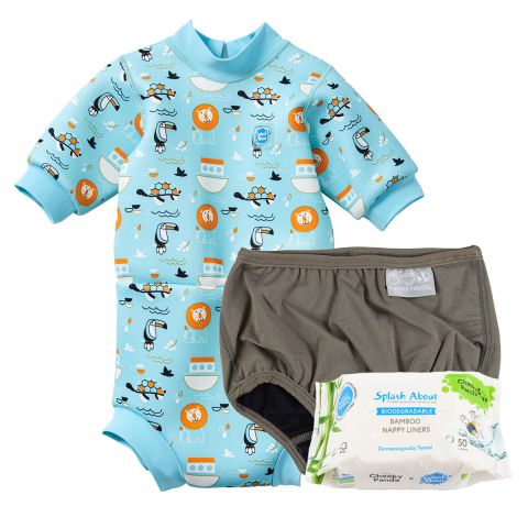 Happy Nappy Wetsuit Noah's Ark, Silver Lining Wrap & Nappy Liners