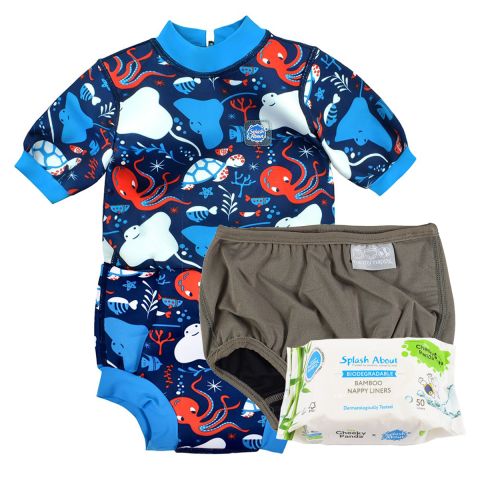 Happy Nappy Wetsuit Under the Sea, Silver Lining Nappy & Nappy Liners