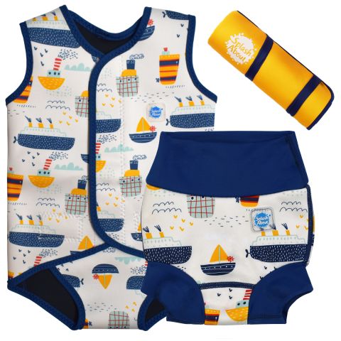 Tug Boats Baby Wrap, Happy Nappy and Changing Mat Bundle