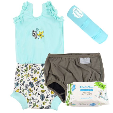 Happy Nappy Costume Fallen Leaves, Blue Changing Mat, Silver Lining Nappy and Liners Bundle