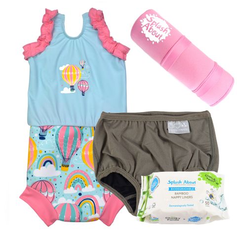Happy Nappy Costume Up & Away, Pink Changing Mat, Silver Lining Nappy and Liners Bundle
