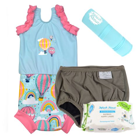 Happy Nappy Costume Up & Away, Blue Changing Mat, Silver Lining Nappy and Liners