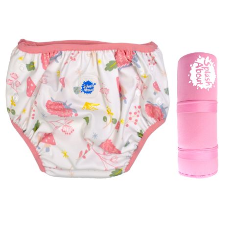 Size Adjustable Swim Nappy Forest Walk and Pink Changing Mat Bundle