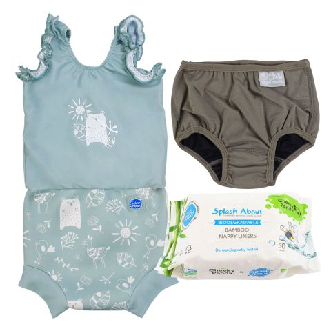 Sunny Bear Happy Nappy Costume, Silver Lining Nappy Wrap and Liners Bundle