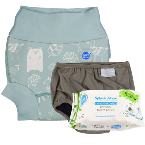 Sunny Bear Happy Nappy, Silver Lining Nappy Wrap and Liners Bundle