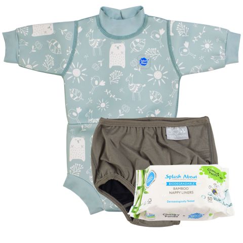 Sunny Bear Happy Nappy Wetsuit, Silver Lining Nappy & Nappy Liners Bundle