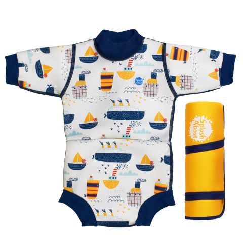 Tug Boats Happy Nappy Wetsuit and Yellow & Navy Changing Mat Bundle