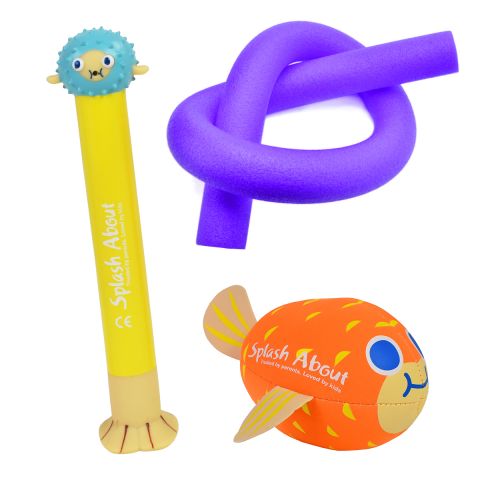 Pufferfish Splash Ball, Pufferfish Dive Stick and Pool Noodle Mini Bundle