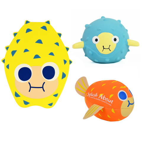 Pufferfish Kick Board & Pool Toy and Neoprene Ball Bundle
