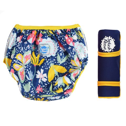 Size Adjustable Swim Nappy Garden Delight & Navy Yellow Changing Mat