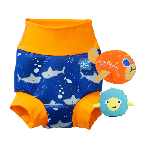 Shark Orange Happy Nappy, Pufferfish Ball & Pufferfish Toy Bundle