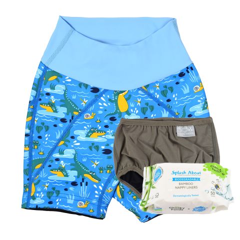 Crocodile Swamp Splash Jammers, Silver Lining Nappy Wrap and Liners Bundle