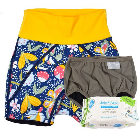 Garden Delight Splash Jammers, Silver Lining Nappy Wrap and Liners Bundle