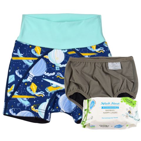 Up in the Air Splash Jammers, Sliver Lining Nappy Wrap and Liners Bundle