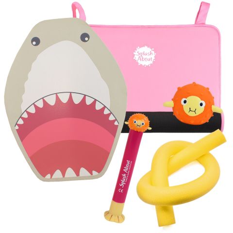 Pufferfish Dive Toy, Pufferfish Pool Toy, Shark Float Board, Noodle & Changing Mat Mini Bundle