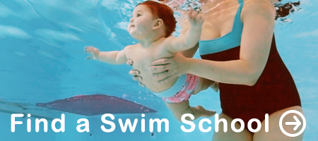 Find a Swim School Image with baby and mum swimming underwater
