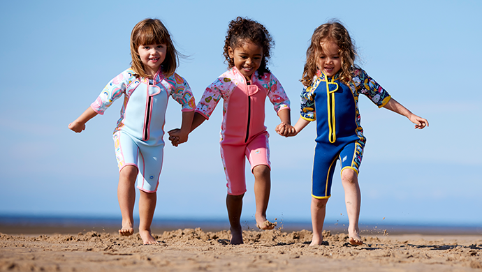Neoprene Sun Safe Swim Wear Blue or Pink Shortie Kids Wetsuit Splash About 